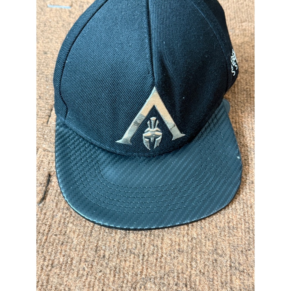 Assassins Creed Odyssey Black Snapback Hat Spartan Logo Carbon Fiber Brim Cap - Picture 8 of 10